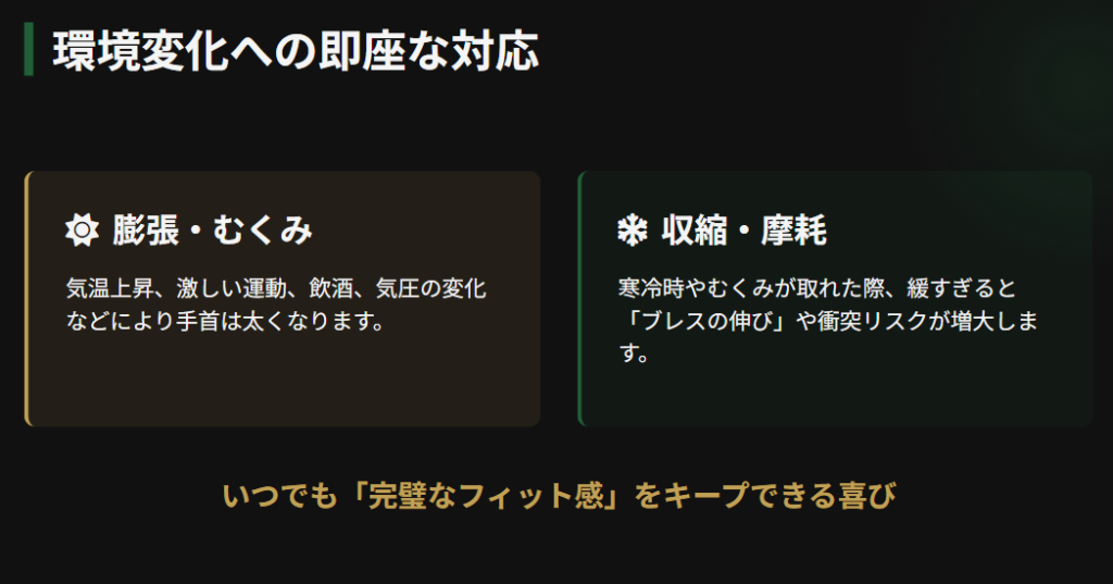 ロレックス　ベルト　日常のむくみや気温変化に即座に対応する