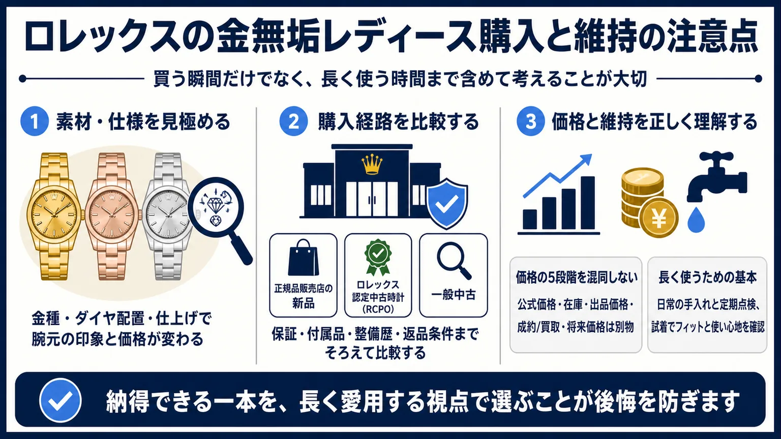 ロレックスの金無垢レディース購入と維持の注意点