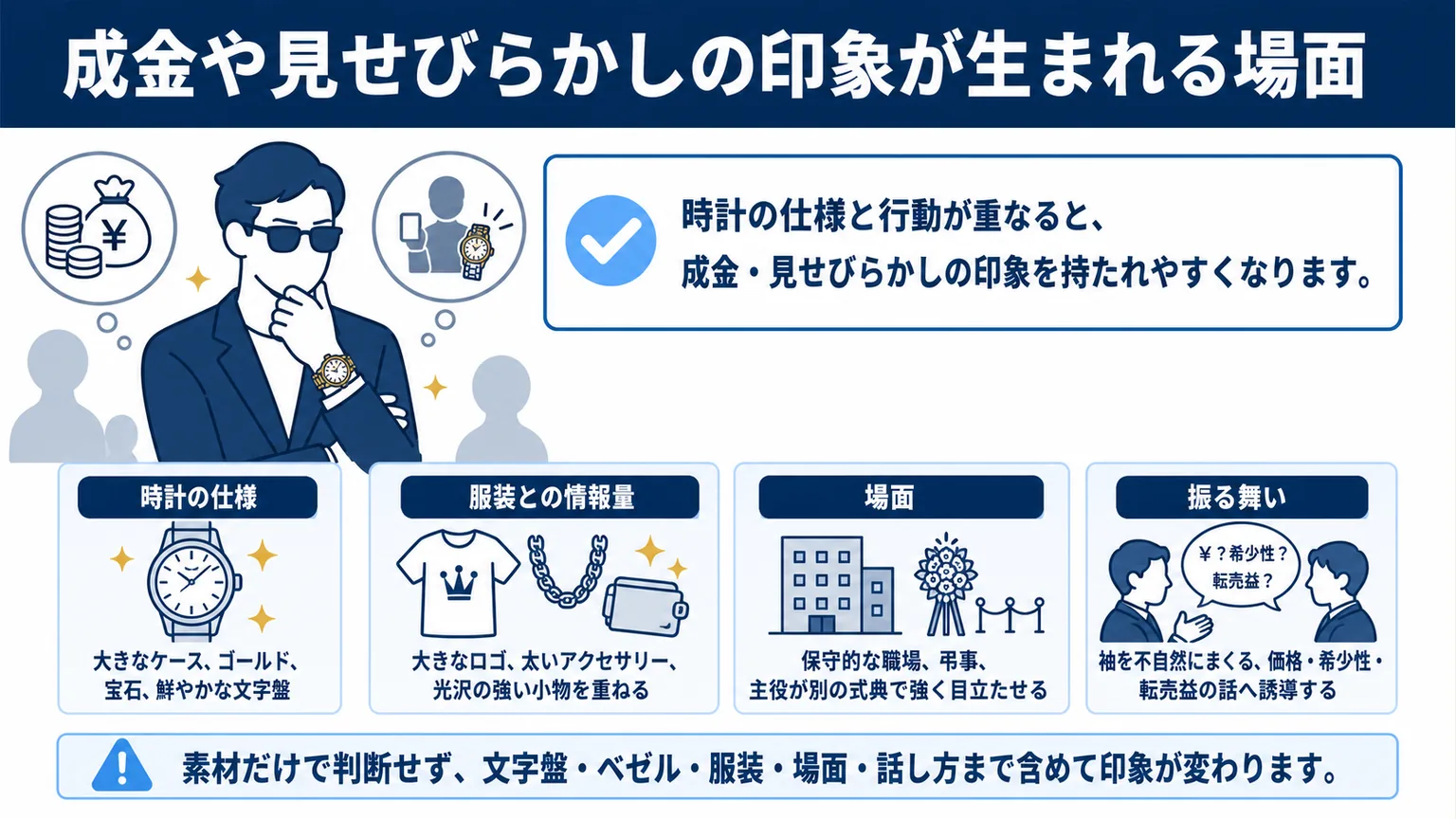ロレックスをつけてる男はダサい?成金や見せびらかしの印象が生まれる場面