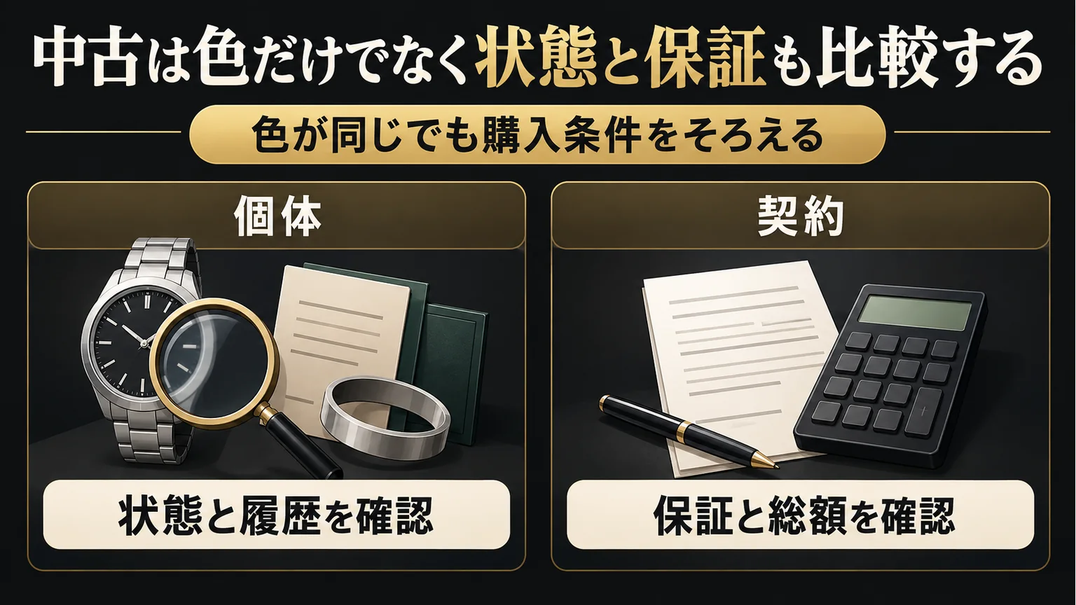 中古時計の状態と履歴、保証と総額を分けて確認する図解