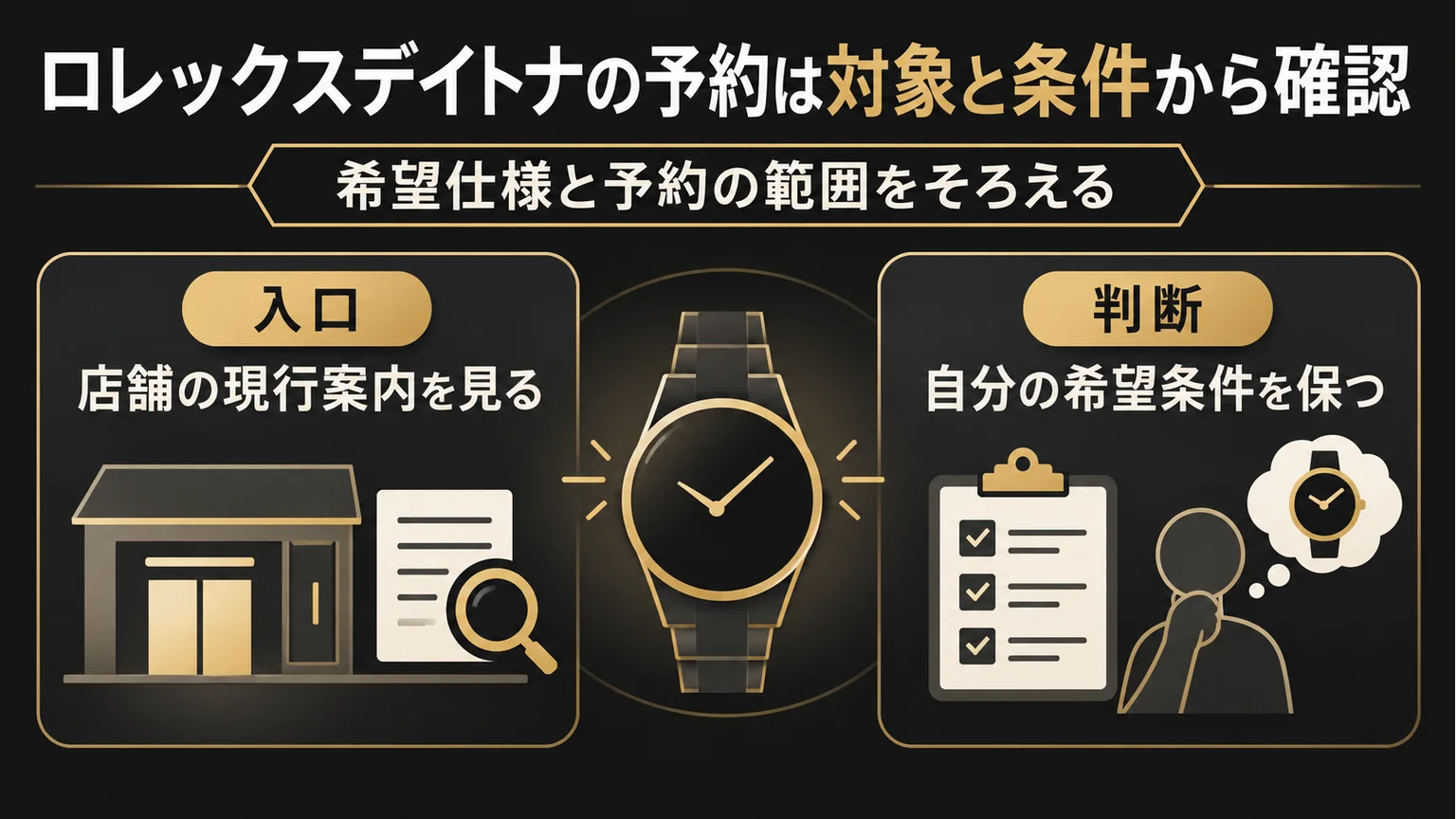 店舗の現行案内と自分の希望条件を照らし合わせる図解