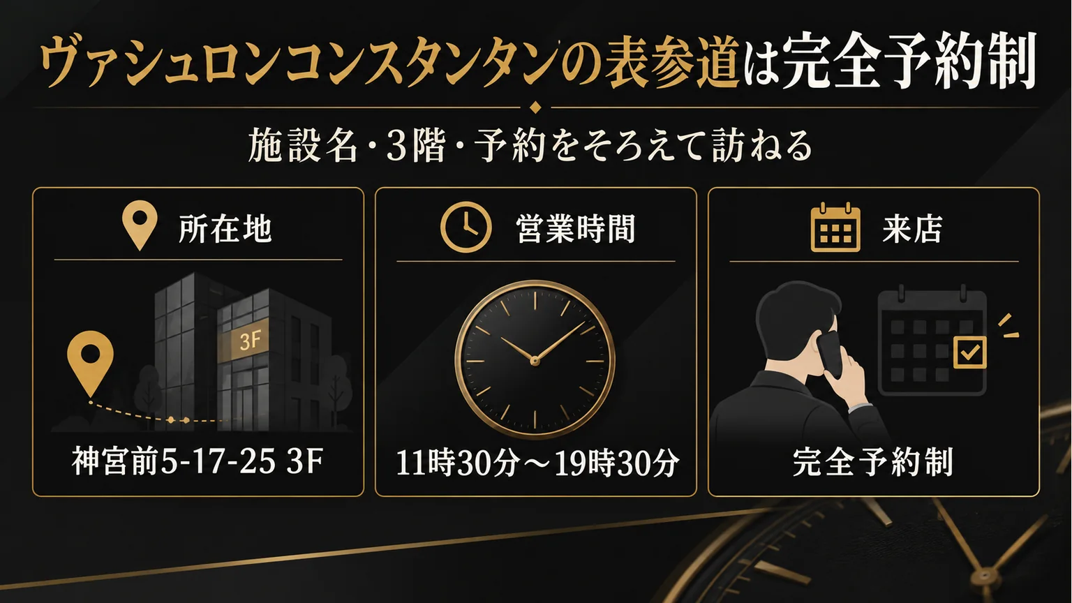 神宮前の3階、営業時間、完全予約制をまとめた図解