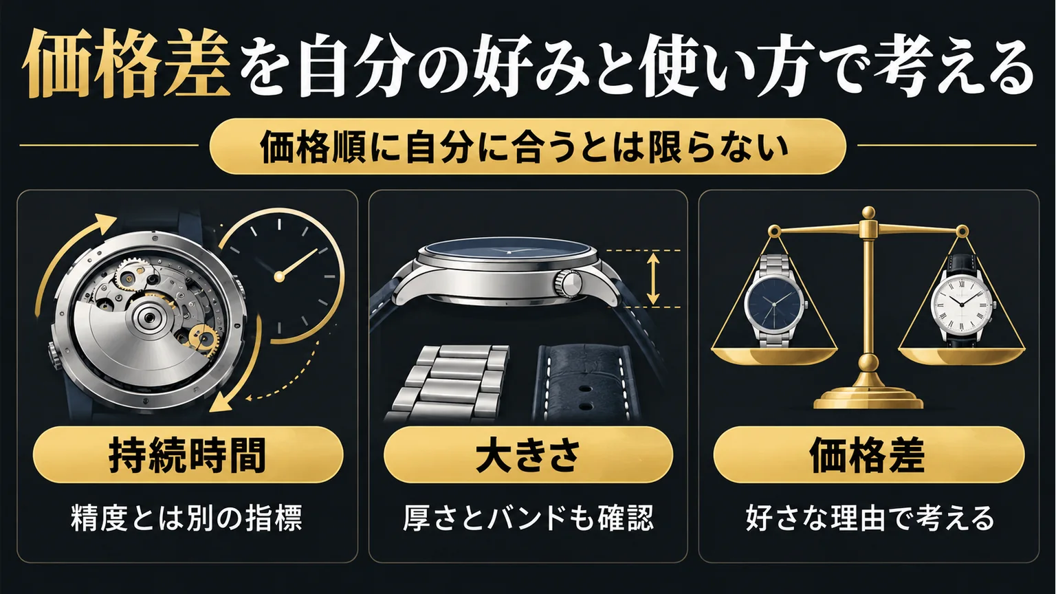 持続時間、大きさ、価格差を分けて考える図解