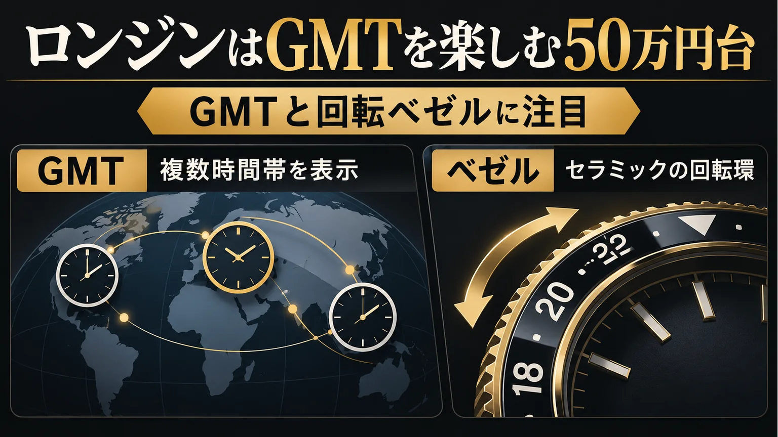 GMTと回転ベゼルの特徴を示す図解
