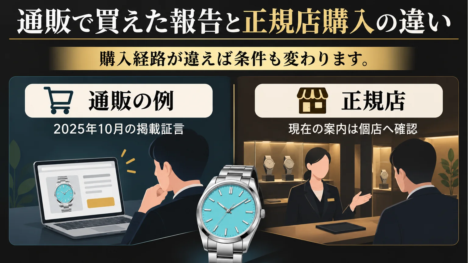 通販の掲載証言と正規店への確認を、パソコンと店頭相談で比べる図解
