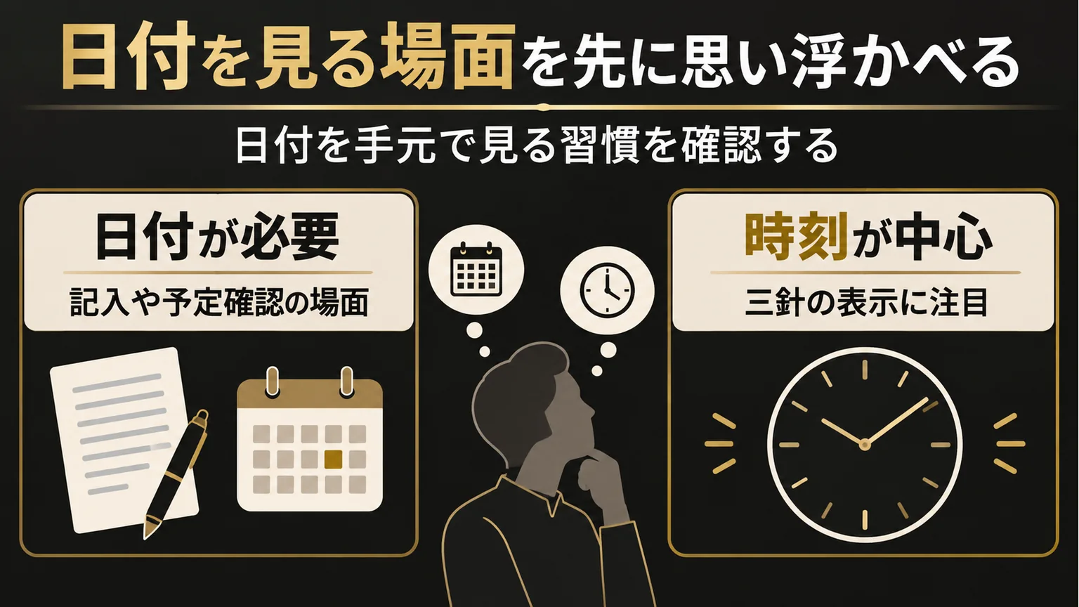 日付を使う場面と時刻中心の使い方を比較する図解