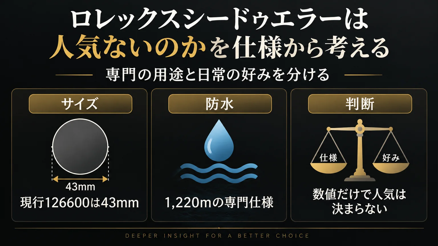 シードゥエラーの寸法と防水仕様を好みと分けて考える図解