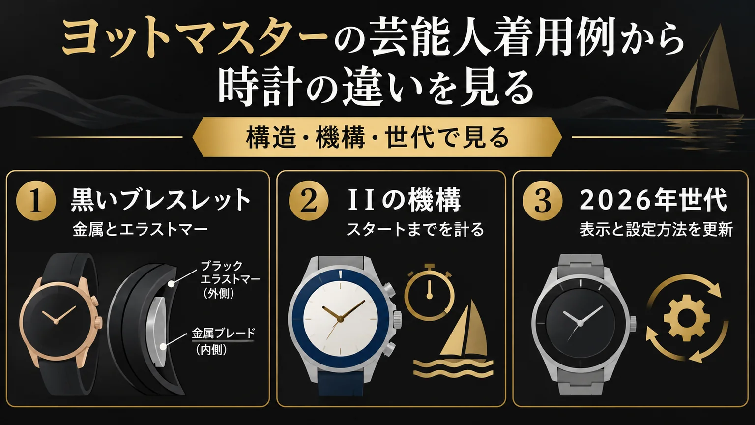 黒いブレスレットの構造、IIのカウントダウン、2026年の表示と設定方法の更新を示す図解